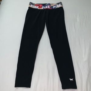 Victoria’s Secret Pink Yoga Leggings with Floral Waistband Size Small